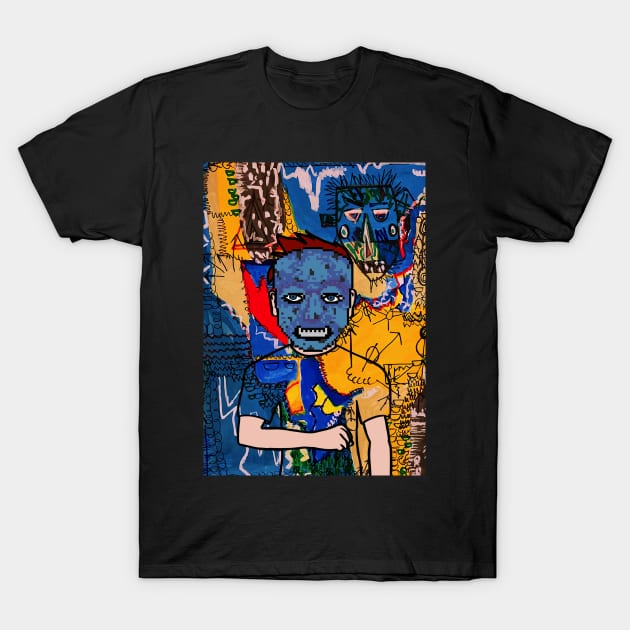 MaleMask NFT named Luc with PixelEye Color and BlueSkin Color - Street Art Style T-Shirt by Hashed Art